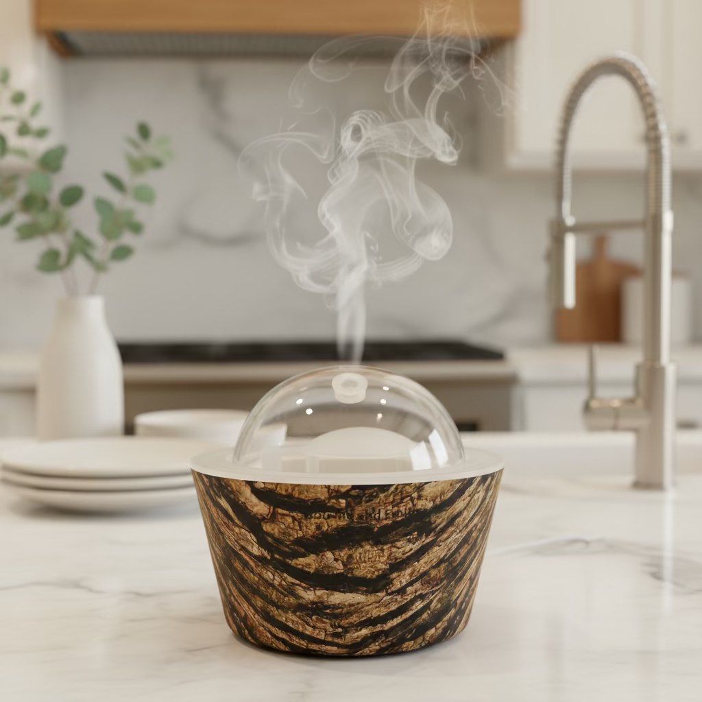 Cork container with a clear lid on a white background