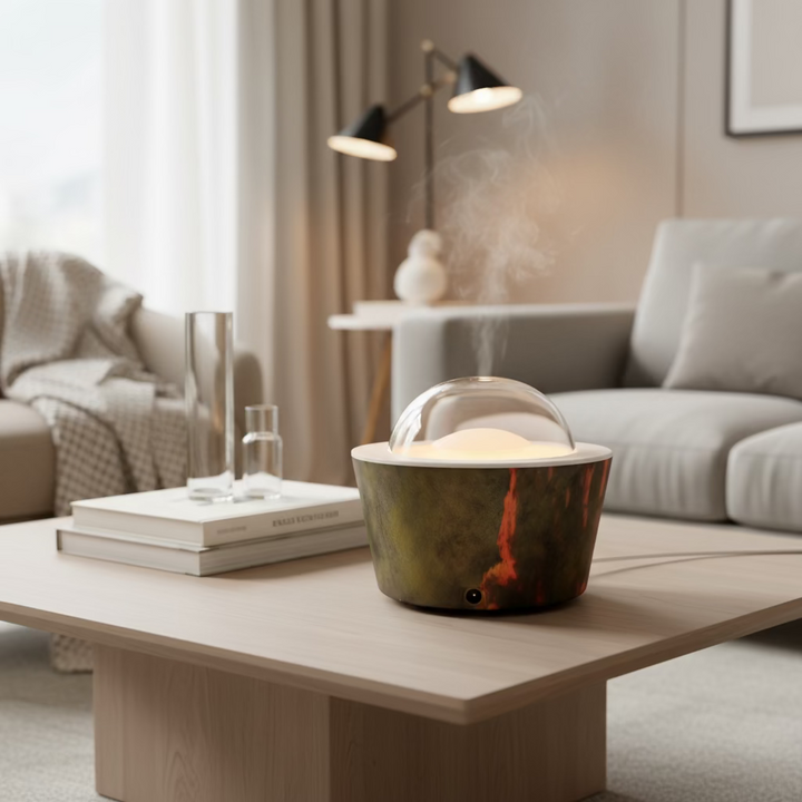 A bowl with a transparent dome cover outdoors