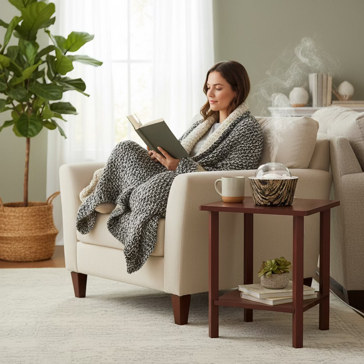 Wood-textured container with a clear dome lid on a white background