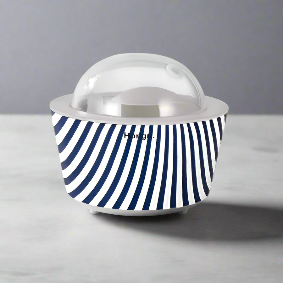 Elegant Navy Blue & White Stripes Essential Oil Diffuser – A stylish, Danube River-inspired diffuser designed for safe and long-lasting aromatherapy.