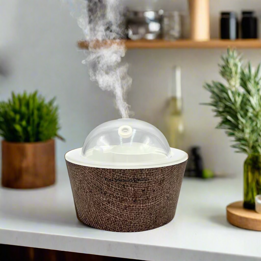 Brown textured container with a clear dome lid on a white background
