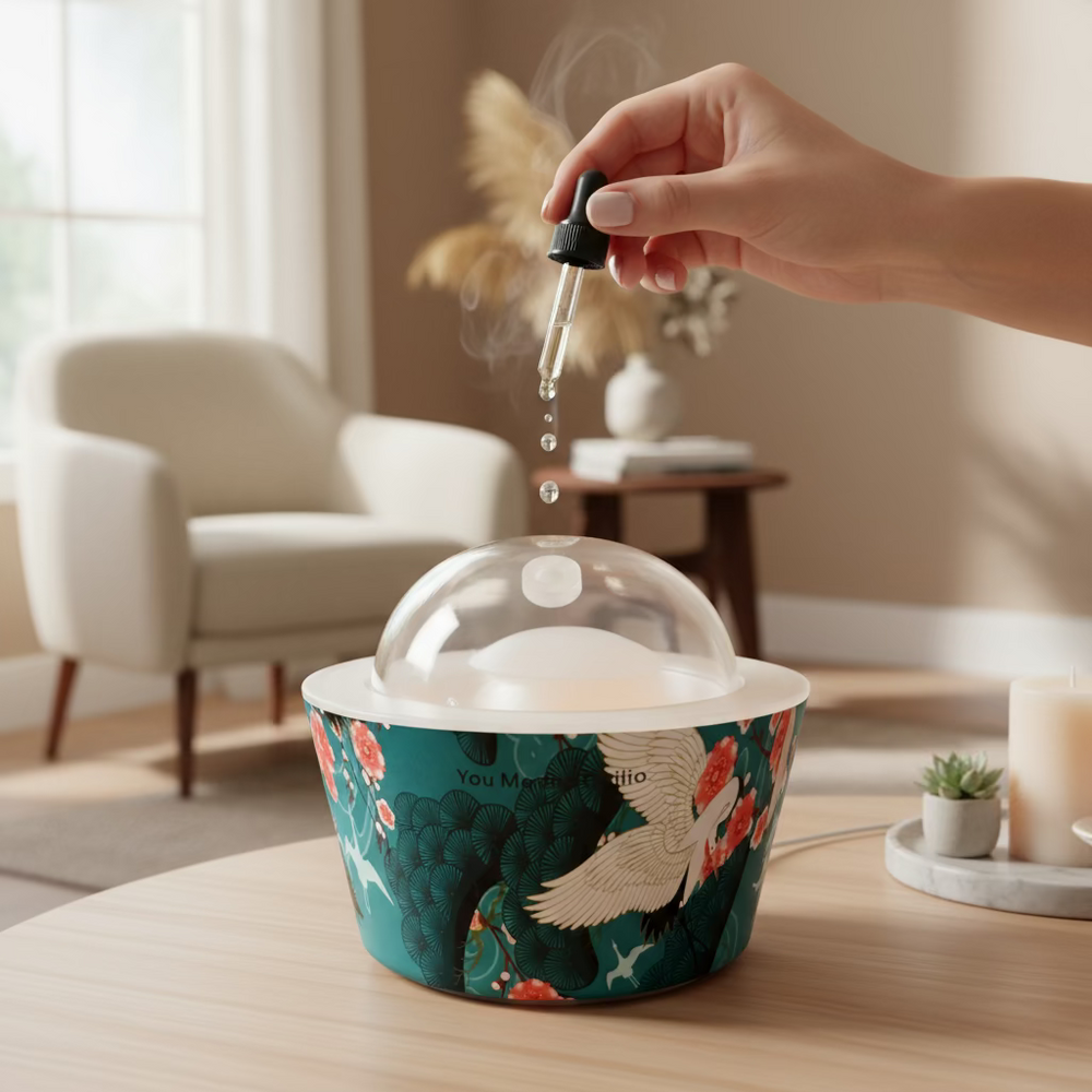 Decorative container with a lid featuring bird and floral design on a white background