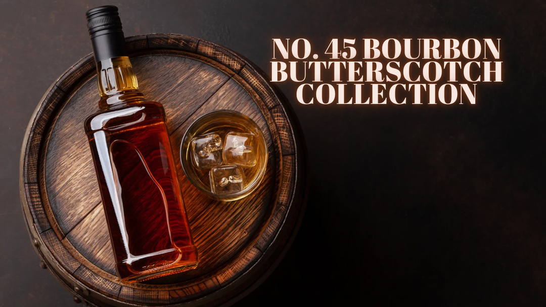 No. 45 Bourbon Butterscotch Collection featuring a blend of butterscotch, bourbon whiskey, and vanilla. Includes candles and room mists to enhance your space with rich, long-lasting fragrances.