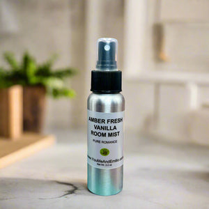 Amber Fresh Vanilla Room Mist: An elegant combination of sweet floral and musky notes, designed to evoke the enchantment of Amber Romance and the coziness of Fresh Vanilla in every spritz.