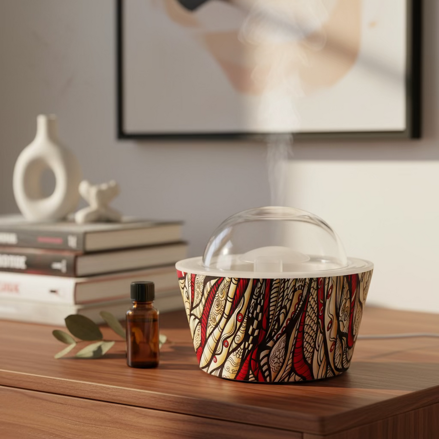 Plastic bowl with a decorative pattern on a white background