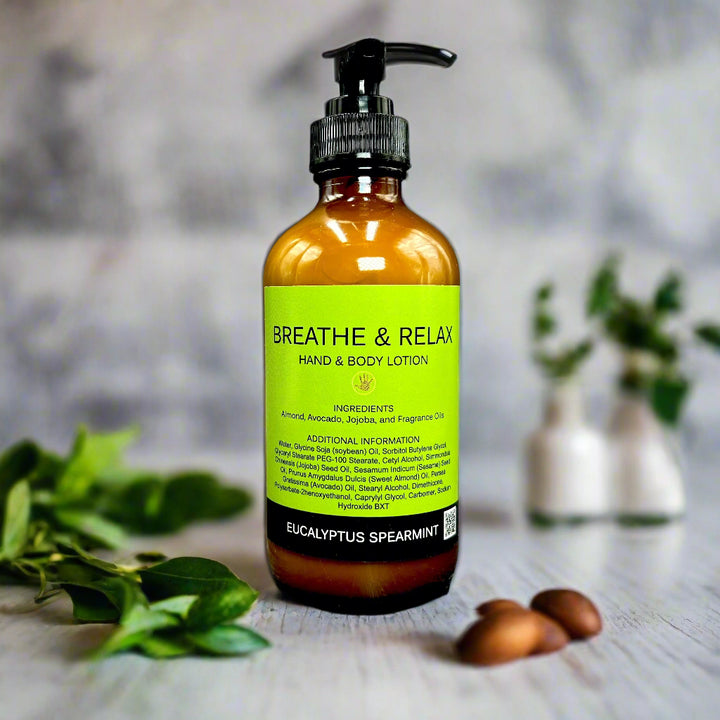 Breathe & Relax Hand & Body Lotion | Jojoba Oil Avocado Oil Almond Oil | Handmade | Handmade in Dallas Texas | Nourish your skin