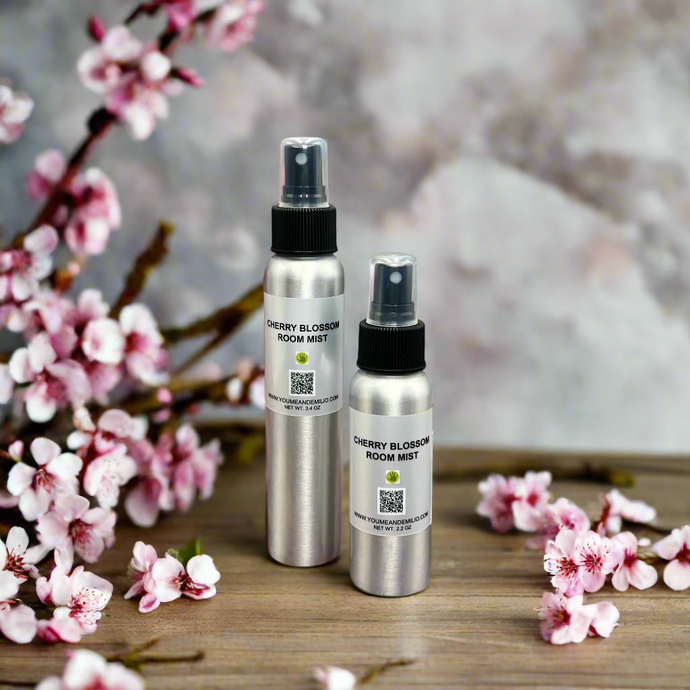 Cherry Blossom Room Mist – A premium, long-lasting home fragrance spray infused with the fresh scent of cherry blossoms and red cherries. Hand-poured in Dallas, Texas, this elegant mist eliminates odors and refreshes any space.