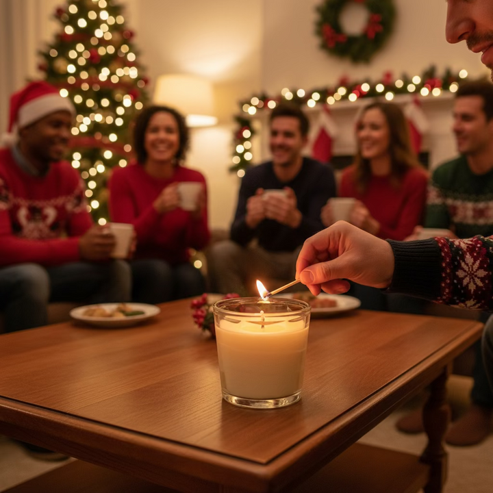 Candle in a glass container on a white background