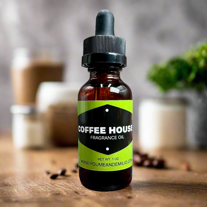 A delightful bottle of Coffee House Fragrance Oil, featuring the creamy and comforting aroma of a vanilla latte.