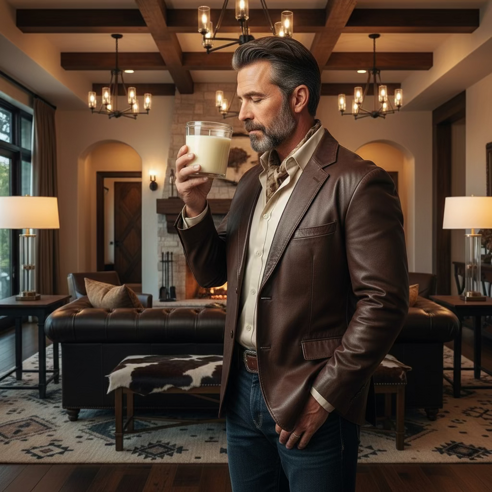 Clear glass candle with gray lid on a white background