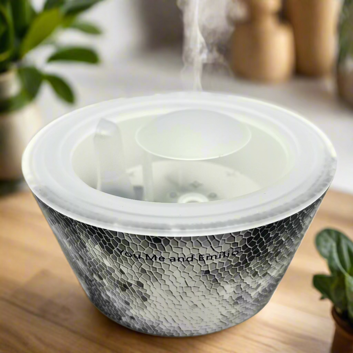 Snack bowl with a textured pattern and white lid on a light gray background