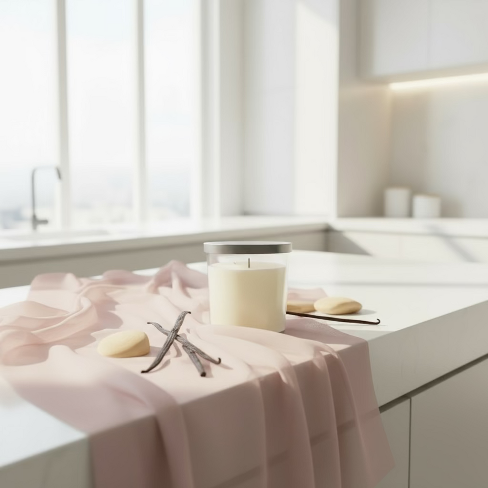 Glass candle with a metal lid on a white background