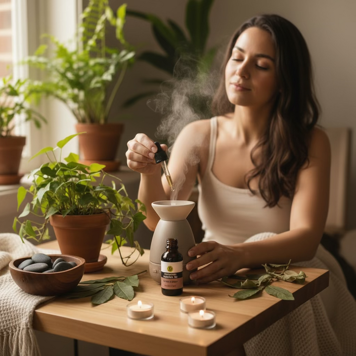 Bottle of You Me & Emilio patchouli essential oil, pure natural essential oil for aromatherapy and skin care.