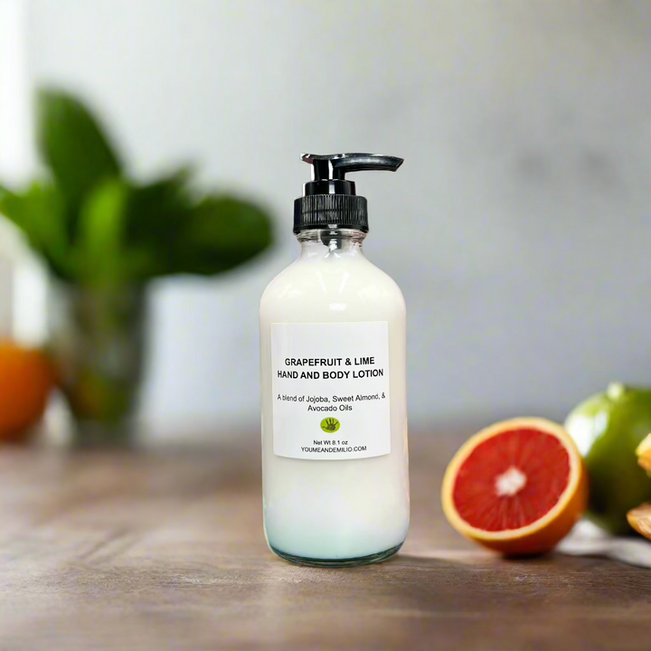 Grapefruit & Lime Hand & Body Lotion in a clean, elegant bottle, showcasing its luxurious, skin-nourishing formula made for a revitalizing experience.