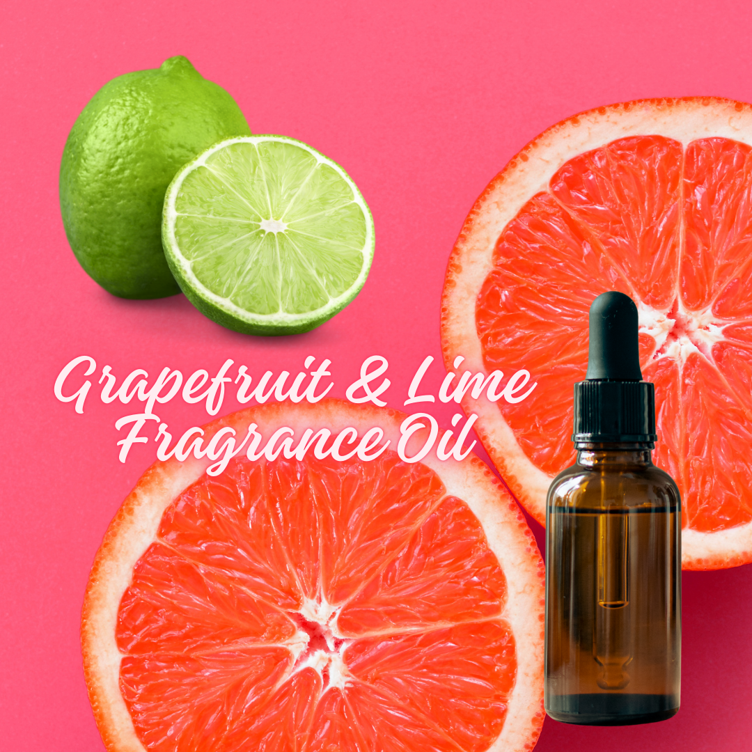 Bottle of Grapefruit and Lime Fragrance Oil, hand-poured in Dallas, Texas — pure citrus diffuser oil perfect for fresh, uplifting summer scents.