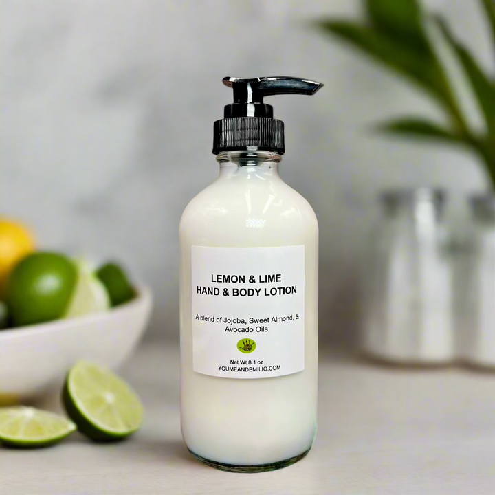 Lemon & Lime Hand & Body Lotion being applied to hands, leaving the skin soft, supple, and hydrated.