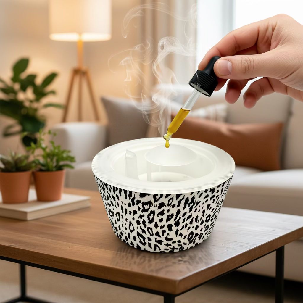 Bowl with leopard print pattern on a white background