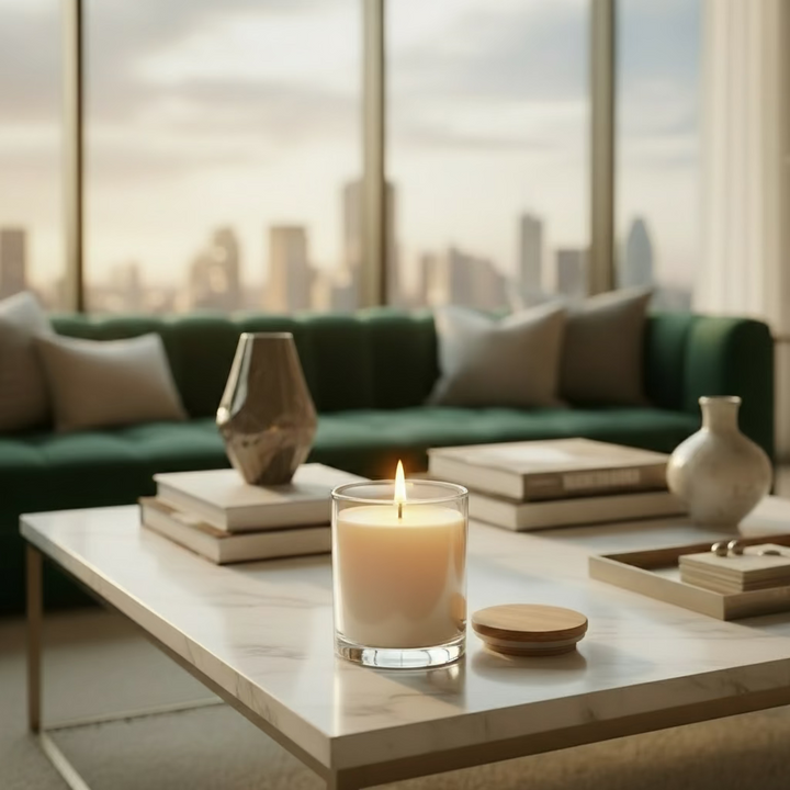 Candle in a glass jar on a white background