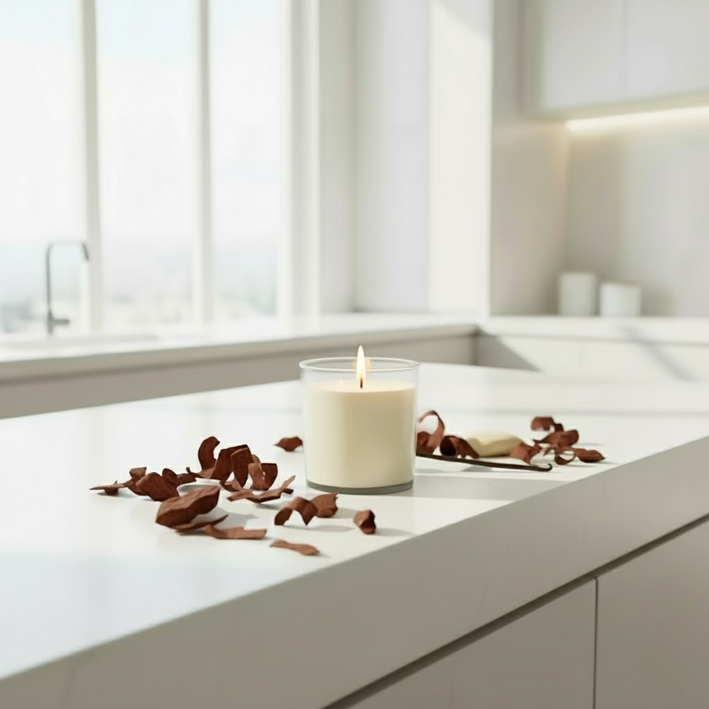 Glass candle with a metal lid on a white background