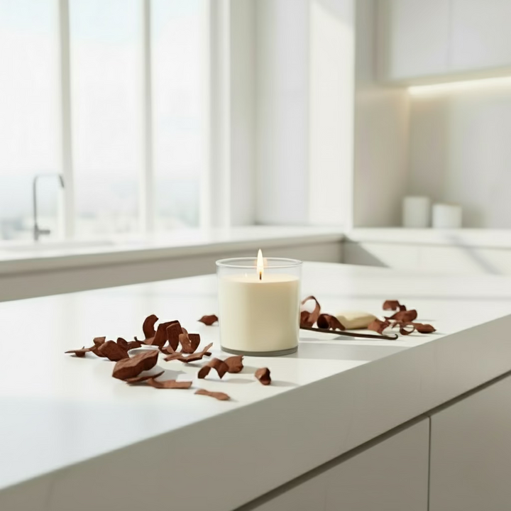 Glass candle with a metal lid on a white background