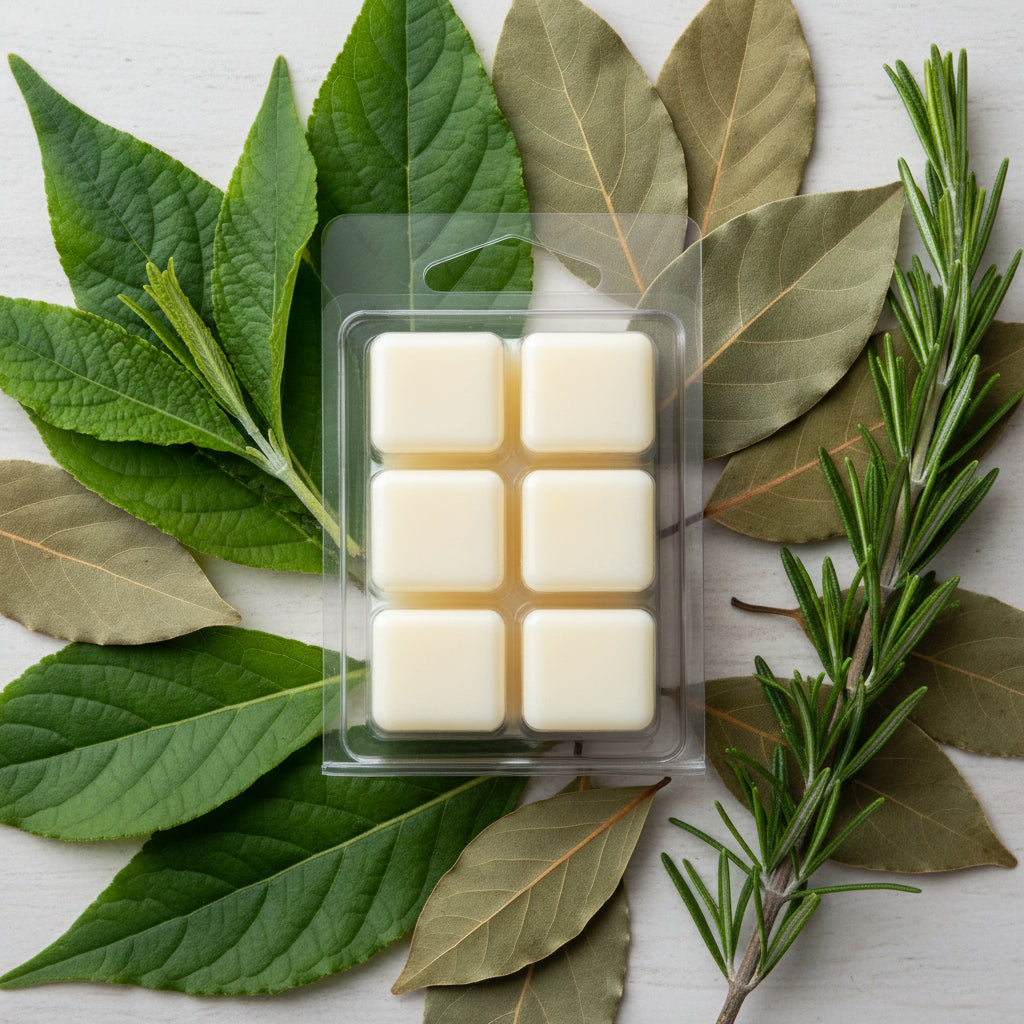 Pack of wax melts in a clear plastic packaging on a white background