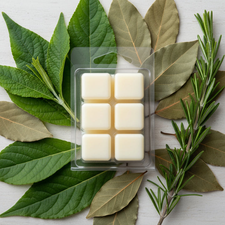 Pack of wax melts in a clear plastic packaging on a white background
