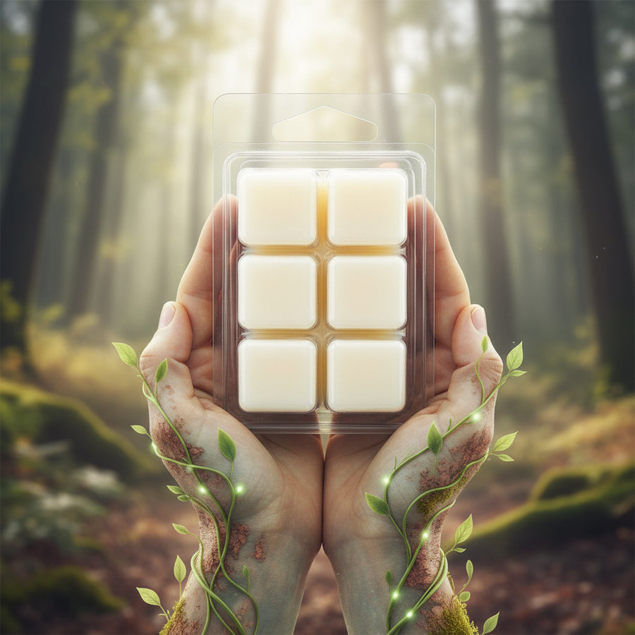 Pack of wax melts in a clear plastic packaging on a white background