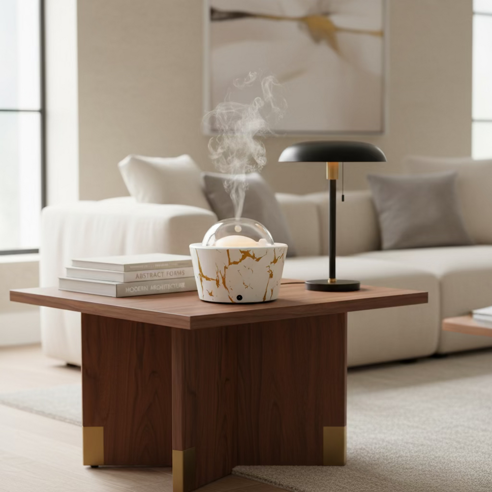 White and gold marbled patterned product on a white background