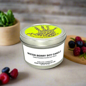 Mister Berry&nbsp;Soy Candle &nbsp;

Introducing the Mister Berry Soy Candle, a luxurious fragrance that combines the soothing aromas of succulent berries with the indulgent notes of freshly-whipped cream. This enchanting scent creates an irresistible smooth and fruity ambiance, perfect for enhancing any space.

The aroma of this candle is a delightful blend of luscious berries, offering a medley of sweet and tart notes. Imagine the juicy goodness of ripe strawberries, blackberries, and raspberries, coming 