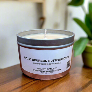 Celebrate sophistication with the 45 Bourbon Butterscotch Soy Candle. Rich butterscotch, bourbon whiskey, and vanilla create a luxurious scent. Long-lasting, clean-burning, and eco-friendly. Upgrade with the YOU ME & EMILIO Premium Subscription for exclusive perks! Created in honored of the 45th president of the United States of America, Donald John Trump.