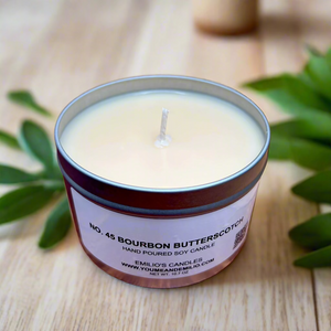 Celebrate sophistication with the 45 Bourbon Butterscotch Soy Candle. Rich butterscotch, bourbon whiskey, and vanilla create a luxurious scent. Long-lasting, clean-burning, and eco-friendly. Upgrade with the YOU ME & EMILIO Premium Subscription for exclusive perks! Created in honored of the 45th president of the United States of America, Donald John Trump.
