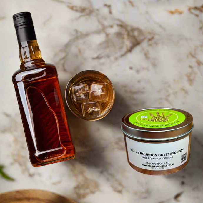 Celebrate sophistication with the 45 Bourbon Butterscotch Soy Candle. Rich butterscotch, bourbon whiskey, and vanilla create a luxurious scent. Long-lasting, clean-burning, and eco-friendly. Upgrade with the YOU ME & EMILIO Premium Subscription for exclusive perks! Created in honored of the 45th president of the United States of America, Donald John Trump.