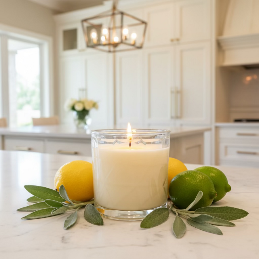 Candle in a glass jar on a white background