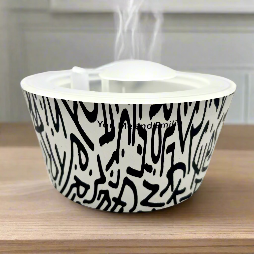 Black and white patterned bowl on a white background