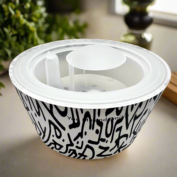 diffuser container with black and white pattern on a white background