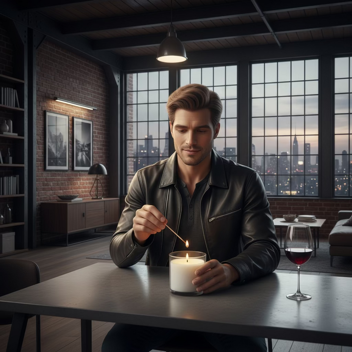 Candle in a glass jar on a white background