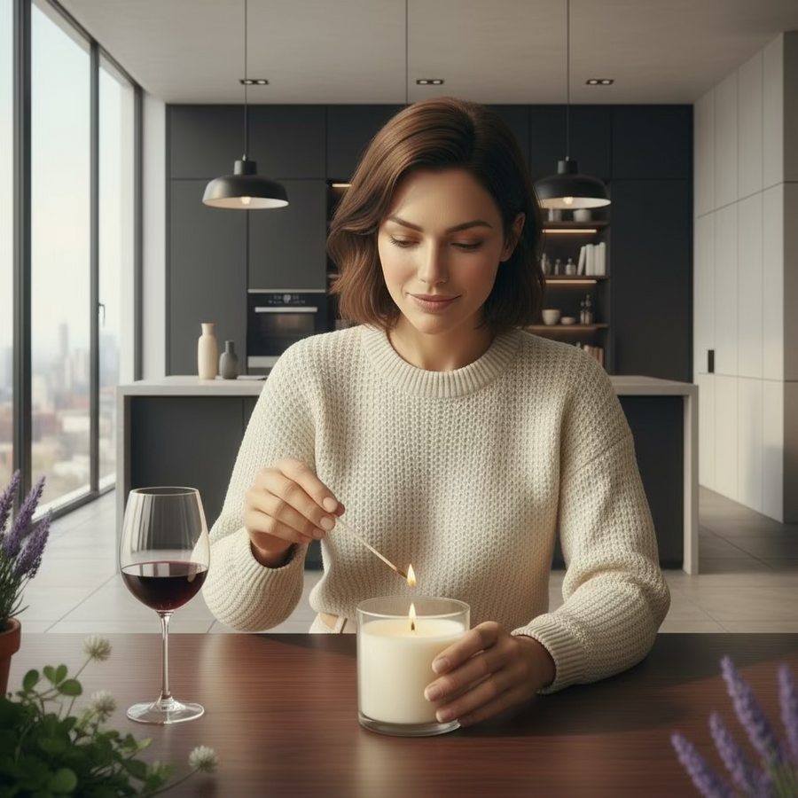 Candle in a glass jar on a white background