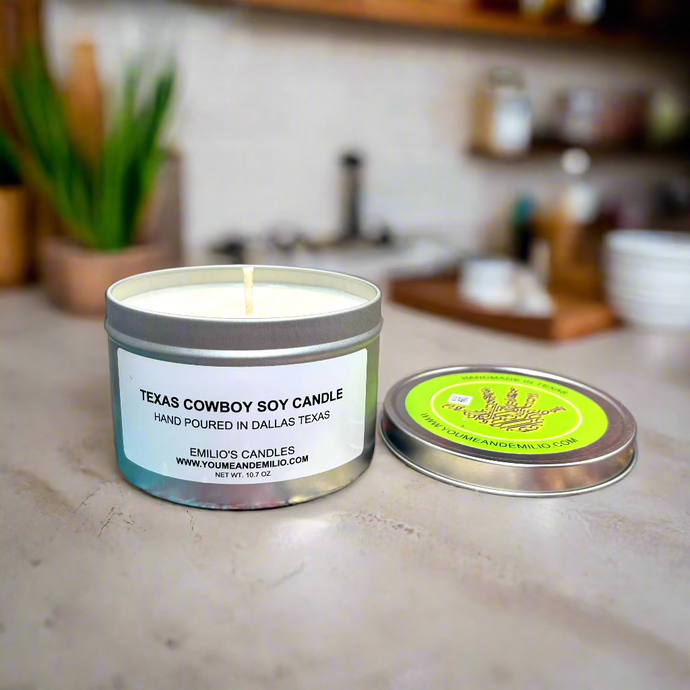 Texas Cowboy Soy Candle, a rich blend of leather and adventure, evokes the rugged charm of the Wild West.