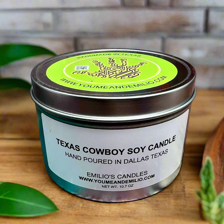 Experience the comforting and captivating scent of freshly-purchased leather with Texas Cowboy Soy Candle.
