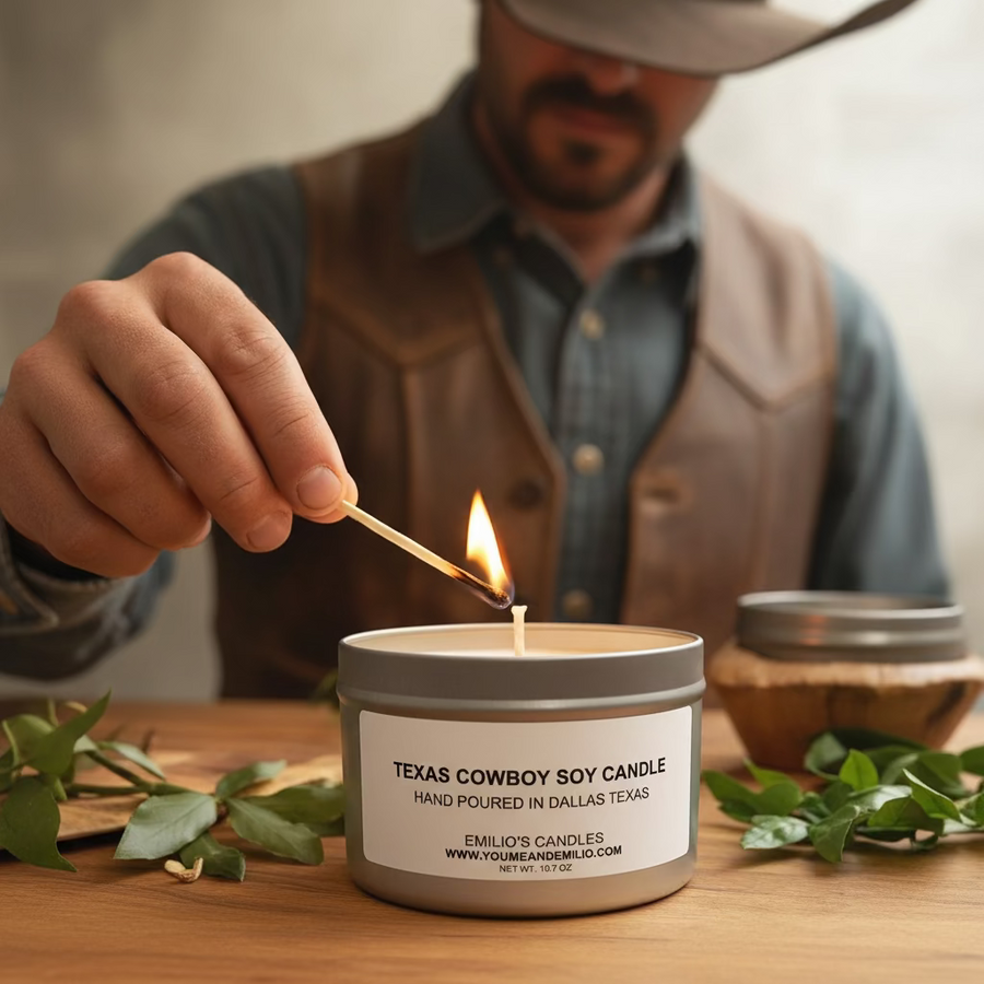 The Texas Cowboy Soy Candle brings the essence of the Wild West into your home with every flicker of its flame.