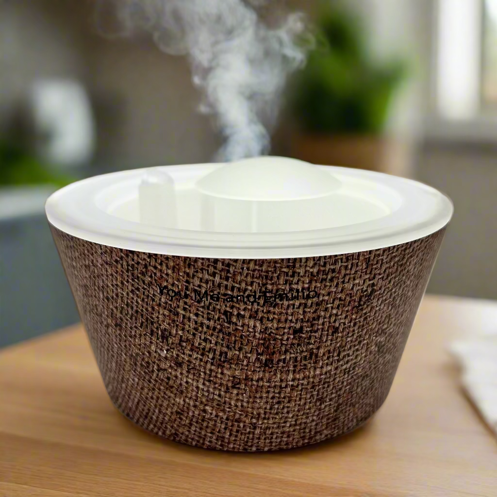 Brown textured container with white lid on a gray background