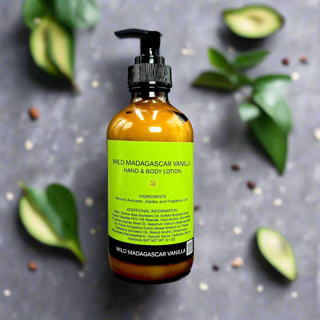 Wild Madagascar Vanilla Hand & Body Lotion | Jojoba Oil Avocado Oil Almond Oil | Handmade | Handmade in Dallas Texas | You Me & Emilio | Bath & Body Works | Aromatherapy | Shop Small Business 