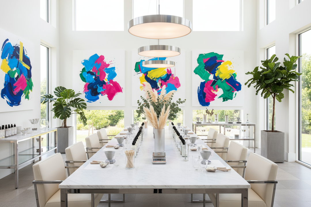 add colorful paintings to the wall 