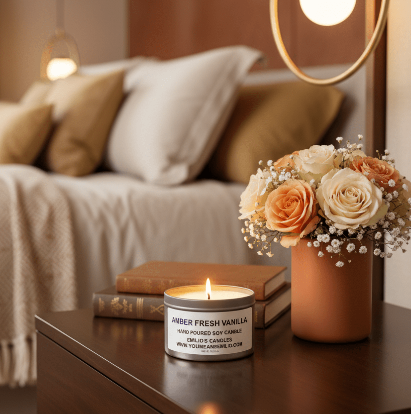Amber Fresh Vanilla Soy Candle - You Me and Emilio