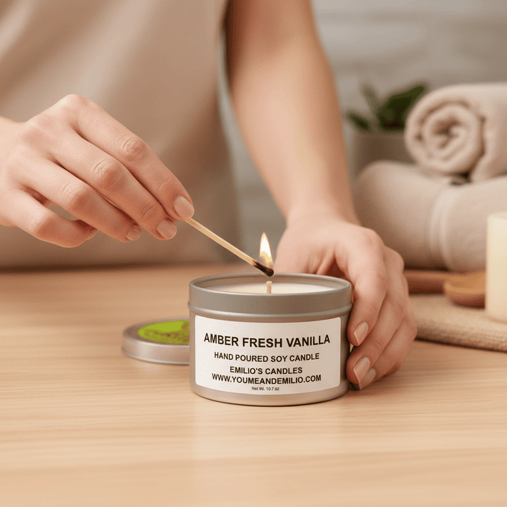 Amber Fresh Vanilla Soy Candle - You Me and Emilio