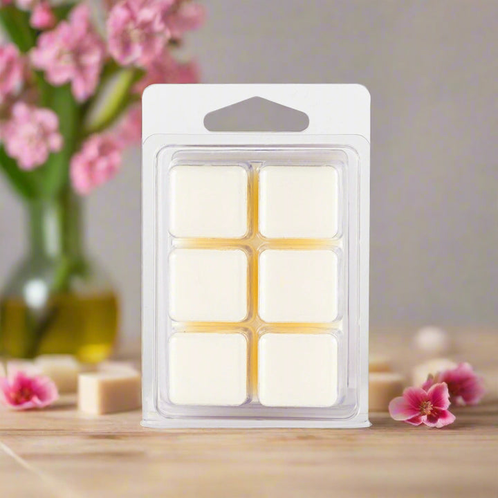 Package of Cherry Blossom Soy Wax Melts with a delicate cherry blossom design, highlighting the clean soy wax and long-lasting aroma. 