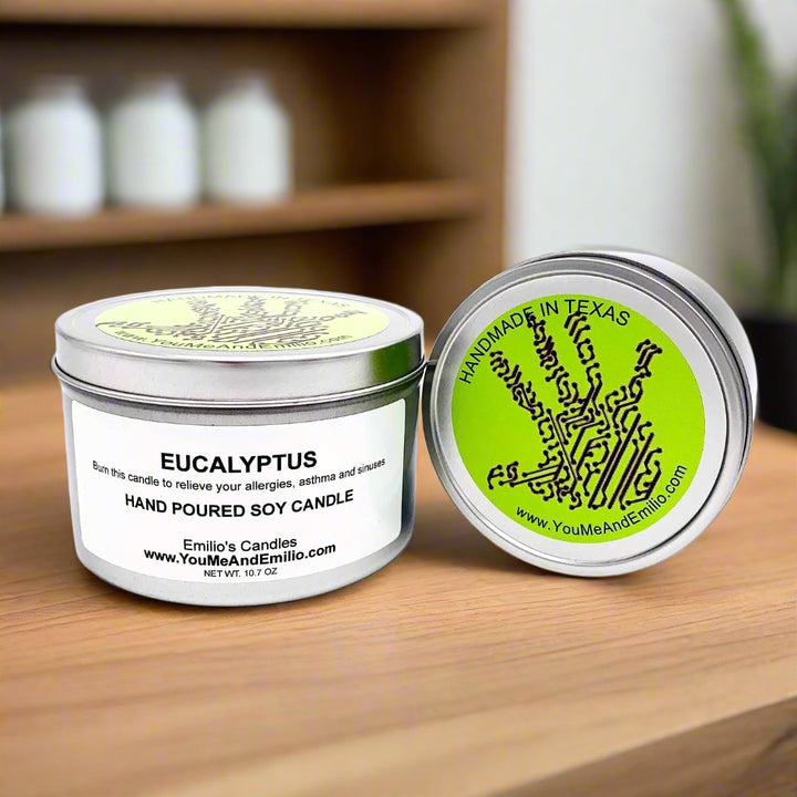 Eucalyptus Soy Candle – A refreshing, clean-burning candle crafted to promote relaxation and clarity, handmade with pure soy wax in Dallas, Texas.