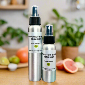 A refreshing spray of Grapefruit & Lime Room Mist dispersing in the air, filling the space with a zesty and uplifting aroma.