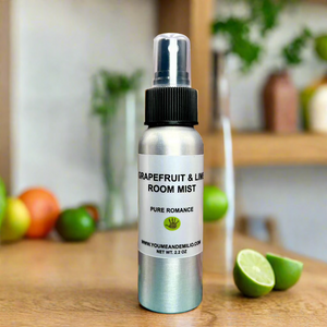 A close-up of Grapefruit & Lime Room Mist, emphasizing its Dallas-made quality and elegant design for an elevated atmosphere.