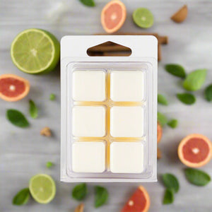Grapefruit & Lime Soy Wax Melts in a clean, eco-friendly soy wax form, offering a refreshing citrus scent that revitalizes your home with a long-lasting, toxin-free burn. Handcrafted in Dallas, Texas.